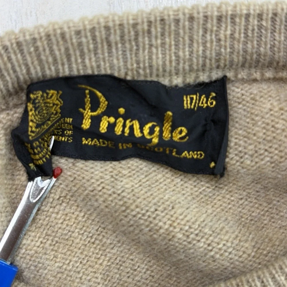 Pringle of Scotland Lambswool Knit Sweatshirt Mens Medium Made In Scotland Beige